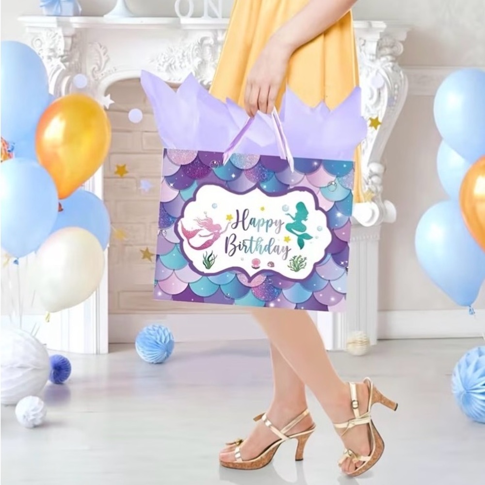 Happy Birthday Mermaid Gift Bag - Purple